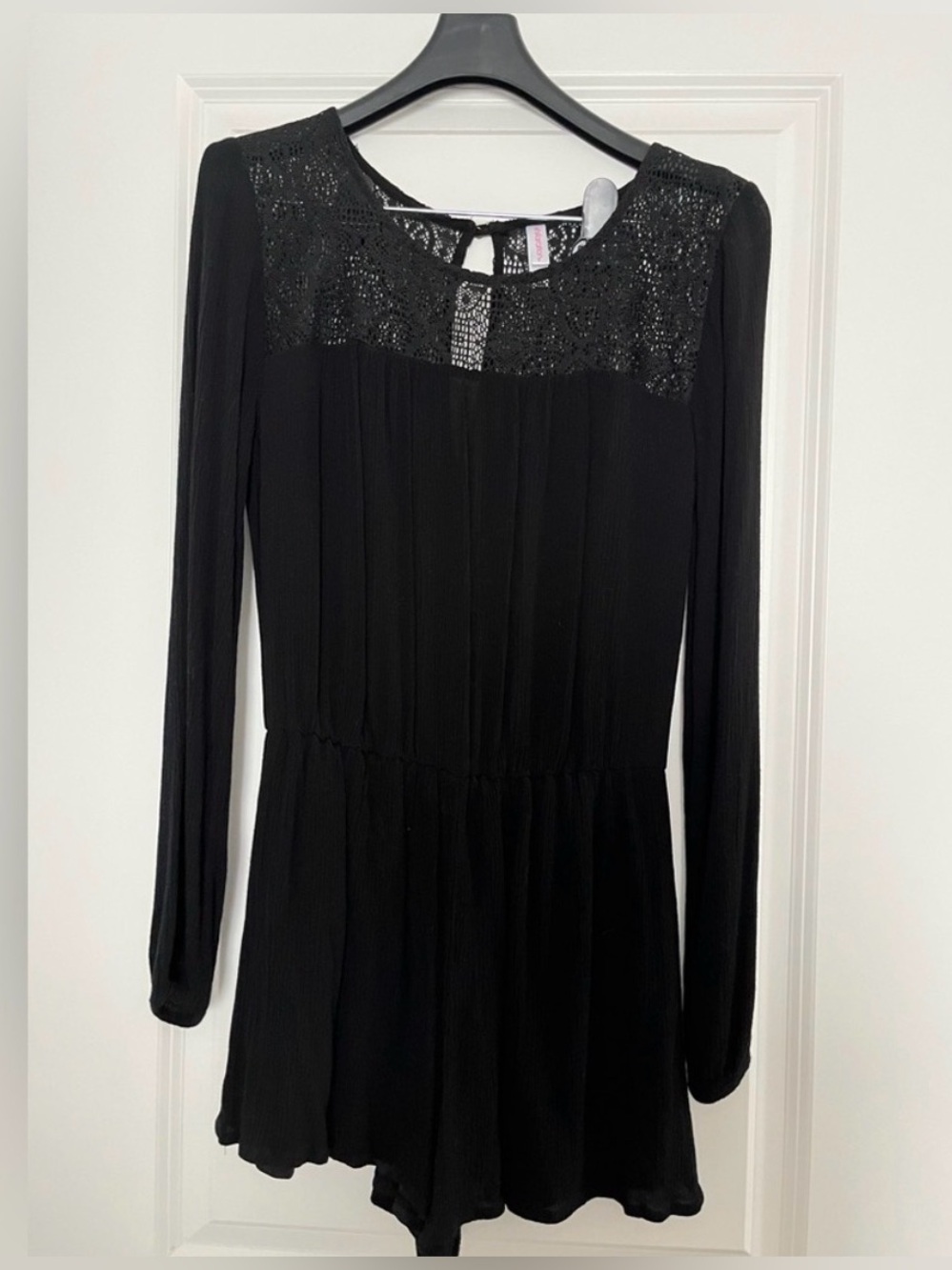 Xhilaration Black Lace Yoke Long Sleeve Romper